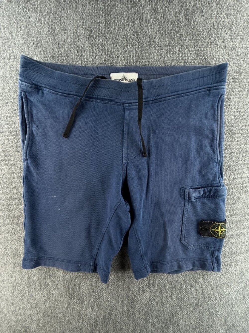 Stone Island Sweat Shorts Blue Drawstring Waist Knit Medium Cotton Designer